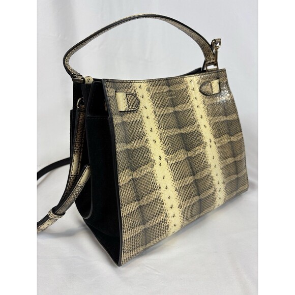 Bruno Magli 1936 Snake Embossed Satchel Bag Leather Top Handle Cream Brown - Picture 7 of 14